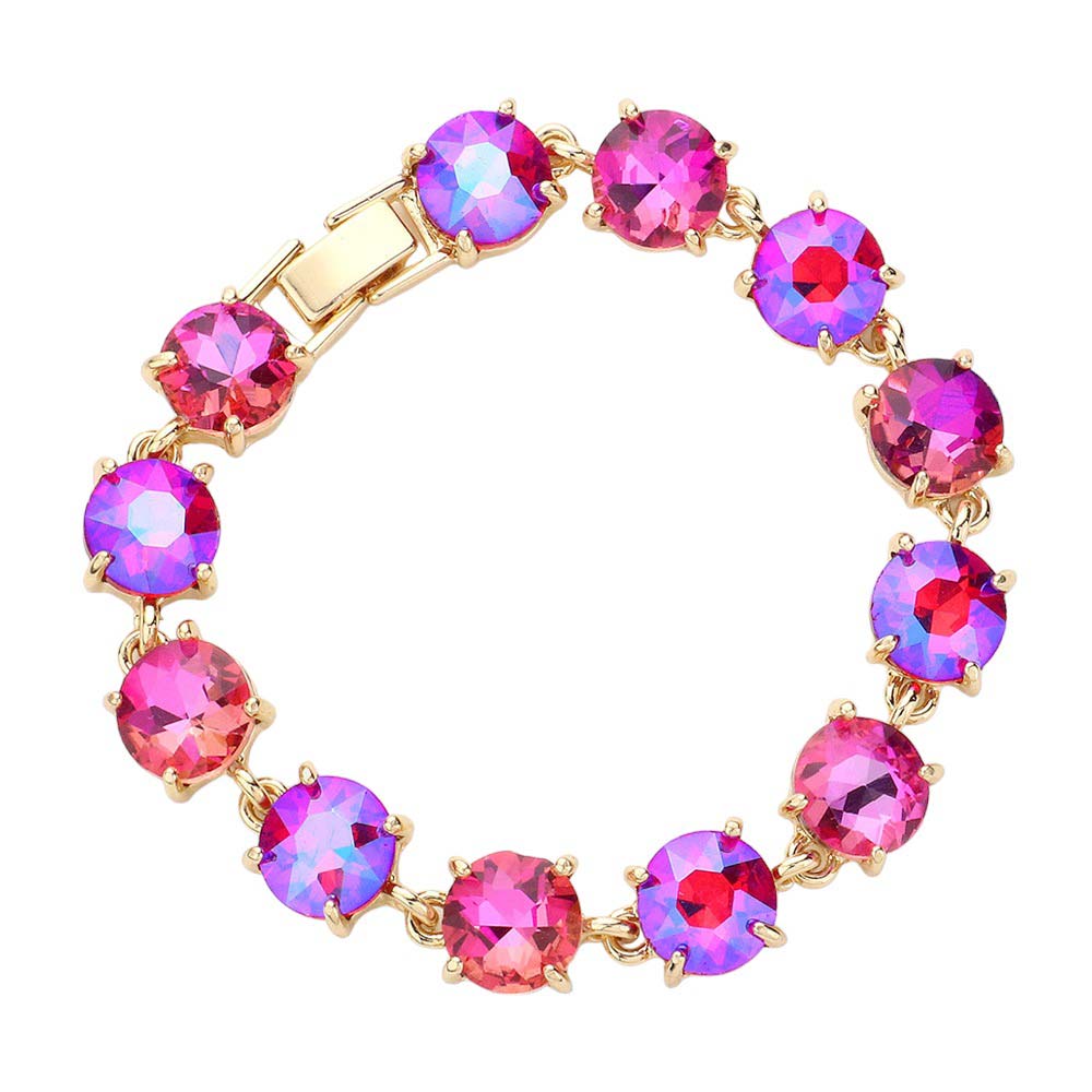 Fuchsia Round Stone Link Evening Bracelet, this beautiful Evening Bracelet is crafted from high-quality materials to ensure a luxurious and comfortable fit. It provides a timeless look that will add sophistication to any outfit. Perfect Gift for December Birthdays, Christmas, and gifts for your friends and family.