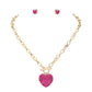 Fuchsia Stone Paved Heart Pendant Metal Toggle Jewelry Set, is a timeless and elegant addition to any jewelry collection. Made with high-quality materials, this set features a stunning stone paved heart pendant and a metal toggle closure for easy and secure wear. Elevate any outfit with this versatile and classic set.