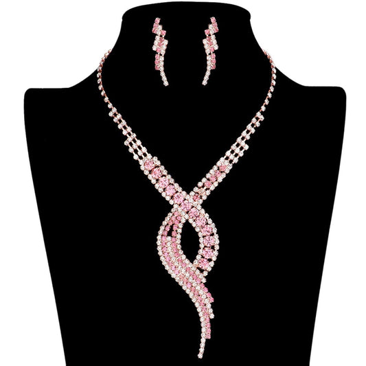 Fuchsia Swirl Rhinestone Pave Necklace, get ready with this swirl rhinestone pave necklace to receive the best compliments on any special occasion. These classy swirl rhinestone pave necklaces are perfect for parties, weddings, and evenings. Awesome gift for birthdays, anniversaries, Valentine‚Äö√Ñ√¥s Day, or any special occasion.