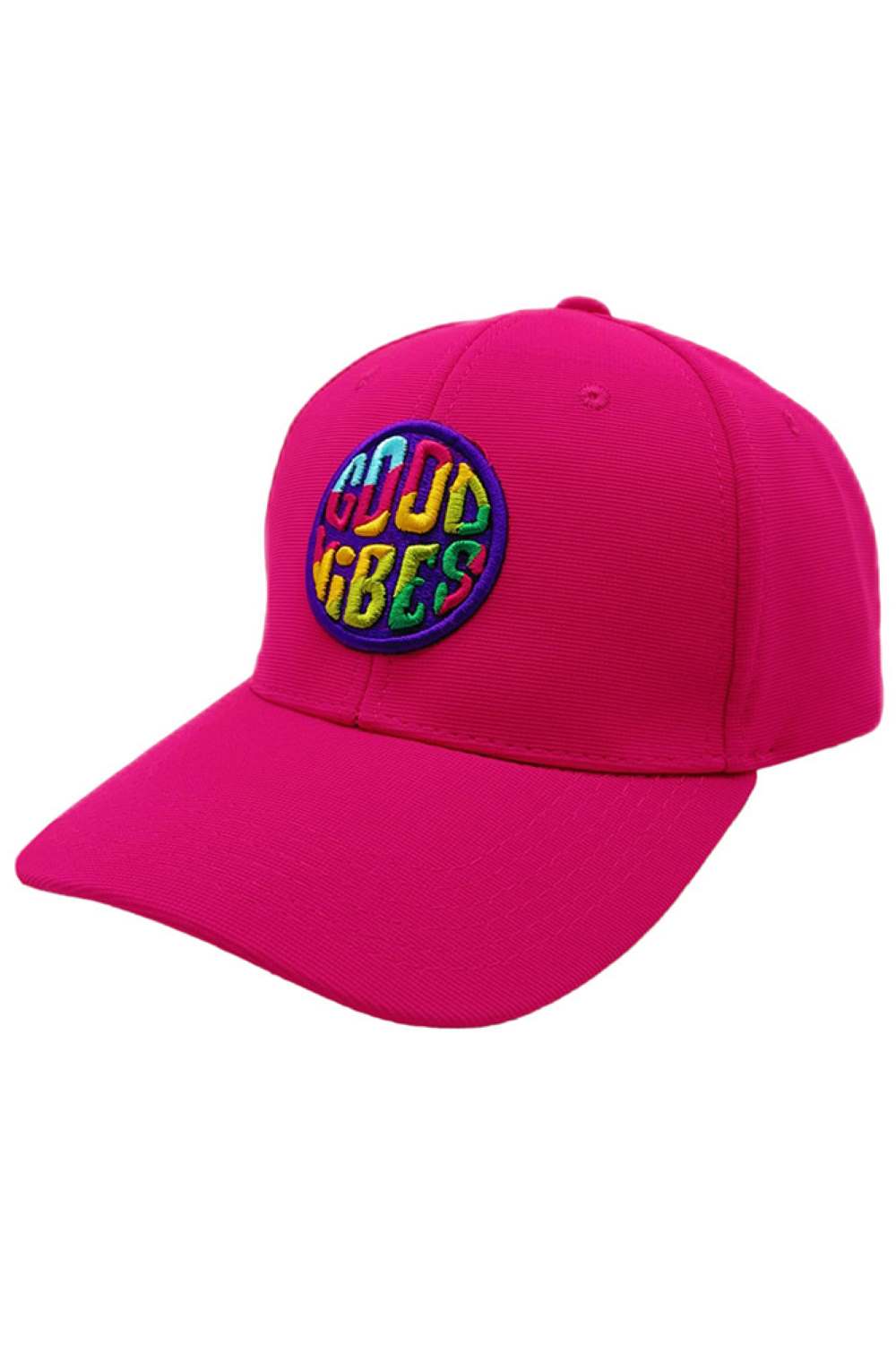 Fuchsia Bring positive energy to your outfit with this GOOD VIBES multi-color baseball cap, featuring vibrant tones and a bold embroidered design on the front. The classic curved brim and adjustable back ensure a comfortable, secure fit, perfect for casual wear, festivals, or sunny outdoor adventures.