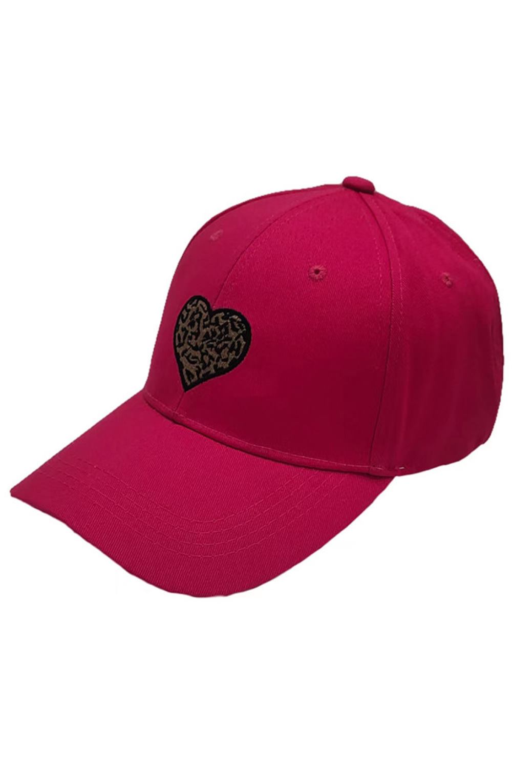 Fuchsia Add a fun, fashion-forward touch to your look with this Leopard Pattern Heart Patch Baseball Cap, featuring a bold animal-print heart detail. Finished with a classic curved brim and comfortable fit, it’s perfect for everyday casual wear and standout style.