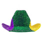 Green, Purple Eye-catching bling studded cowboy hat designed to stand out at parades, parties, and themed celebrations. Features a bold western silhouette with shimmering texture that adds playful personality to costumes, group events, photo moments, and festive styling.