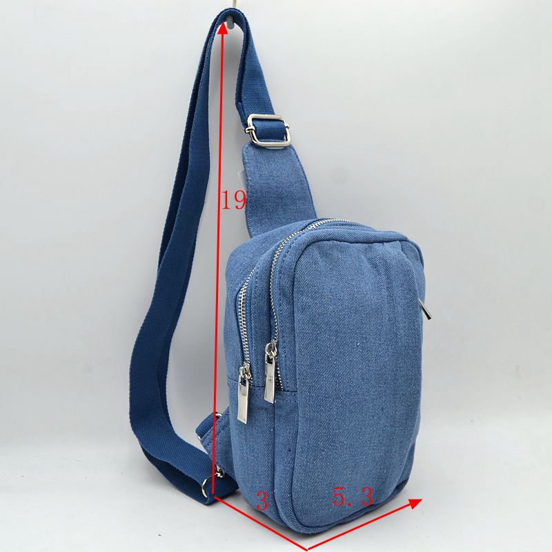 Multi-Zipper Sling Bag with Adjustable Crossbody Strap - Light Denim - Sling Bag