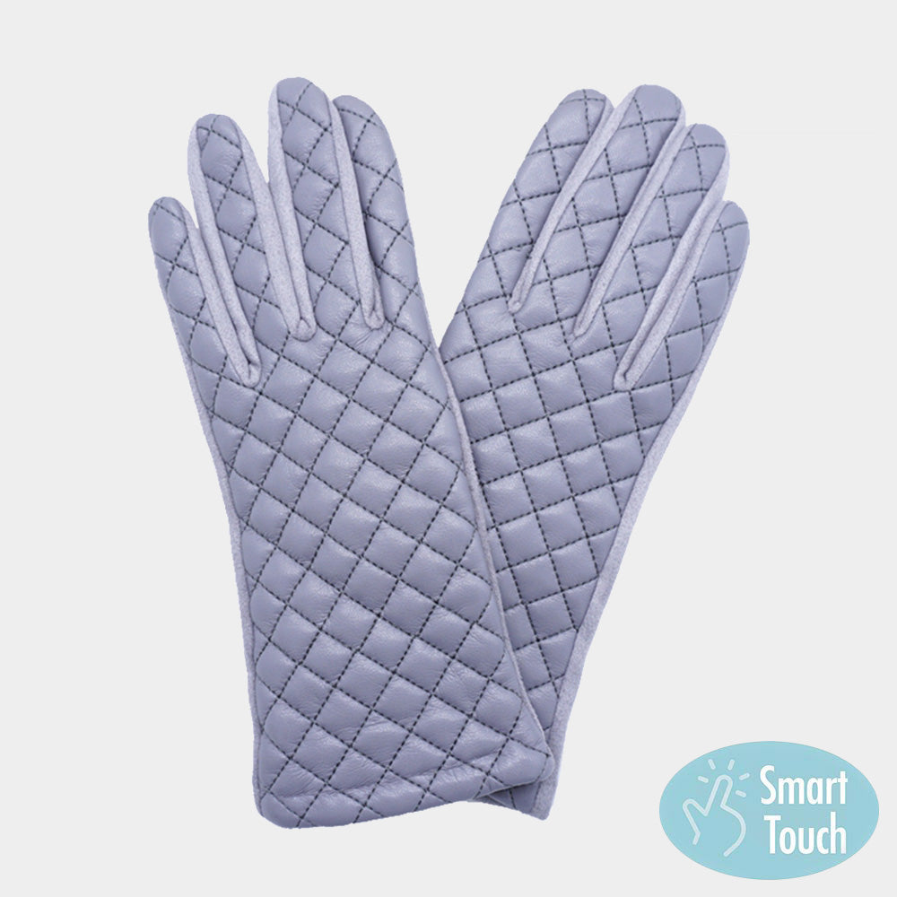 Gray Faux Leather Quilted Smart Touch Gloves