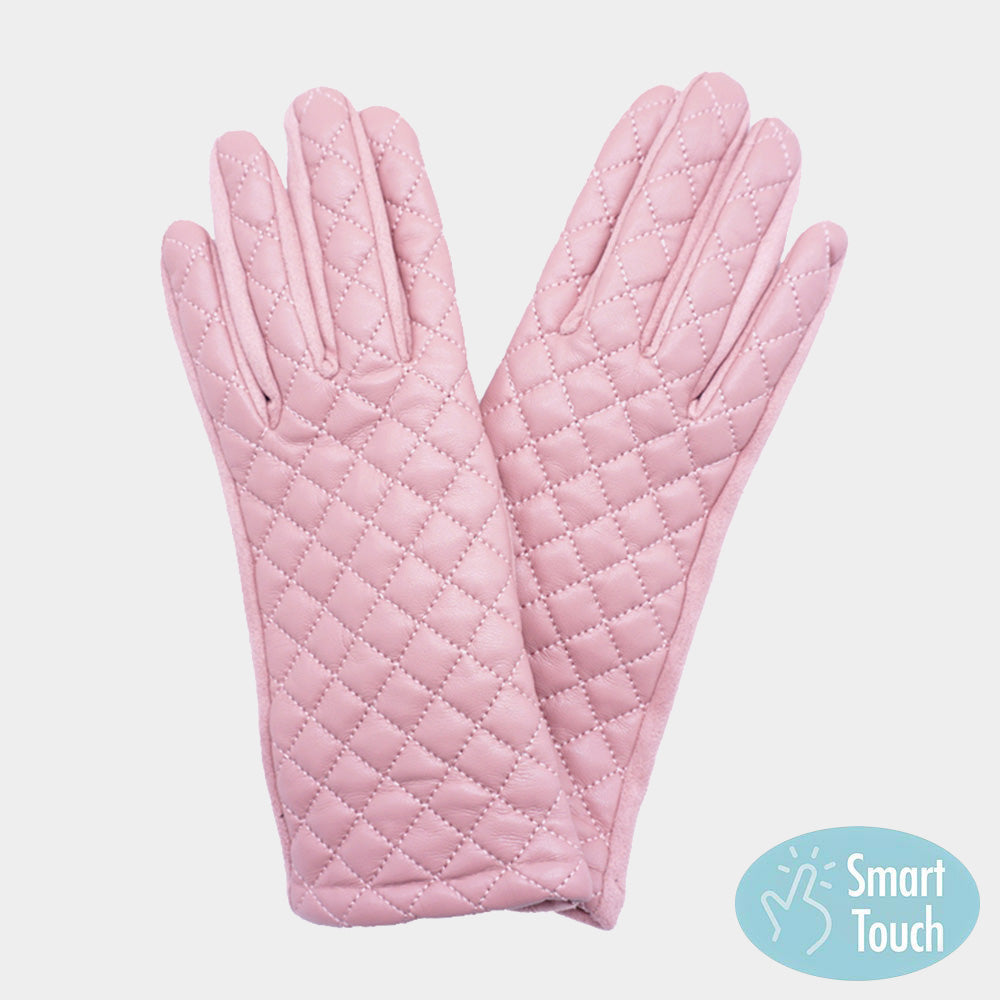 Pink Faux Leather Quilted Smart Touch Gloves