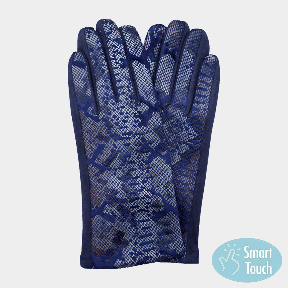 Navy Faux Leather Snake Skin Pattern Smart Touch Gloves