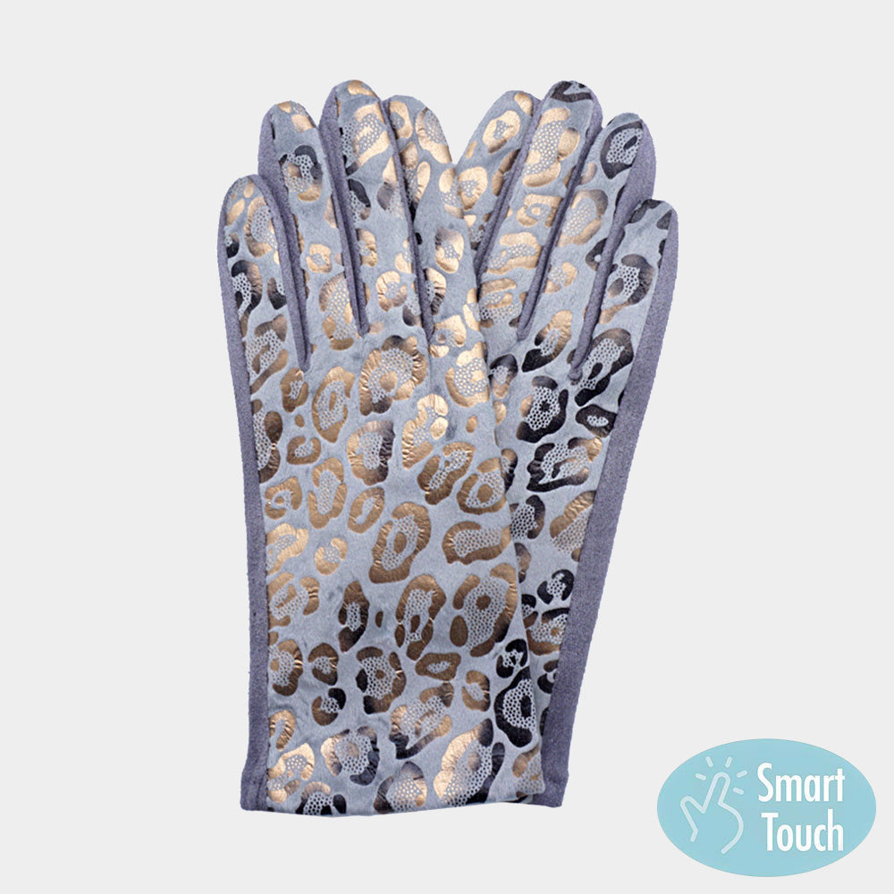 Gray Leopard Pattern Smart Touch Gloves