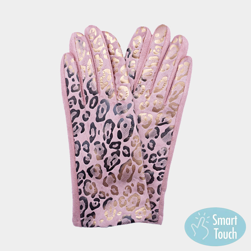 Pink Leopard Pattern Smart Touch Gloves