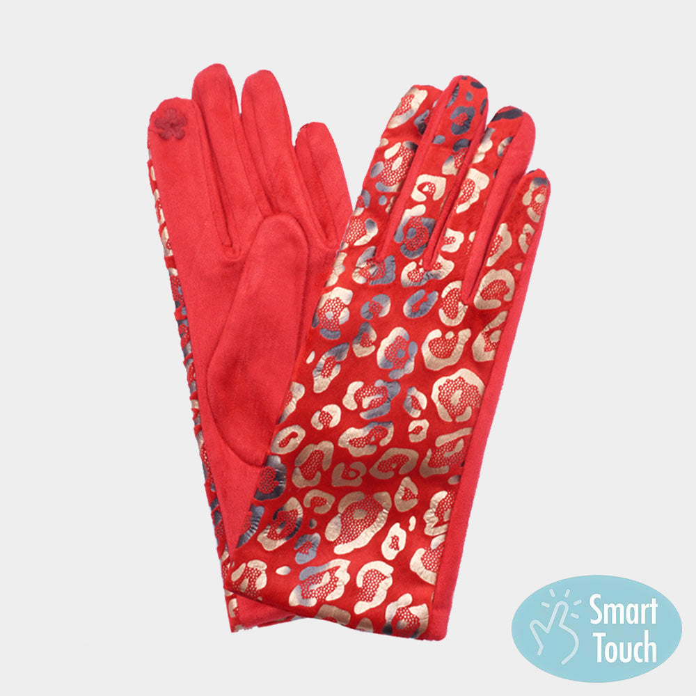 Red Leopard Pattern Smart Touch Gloves