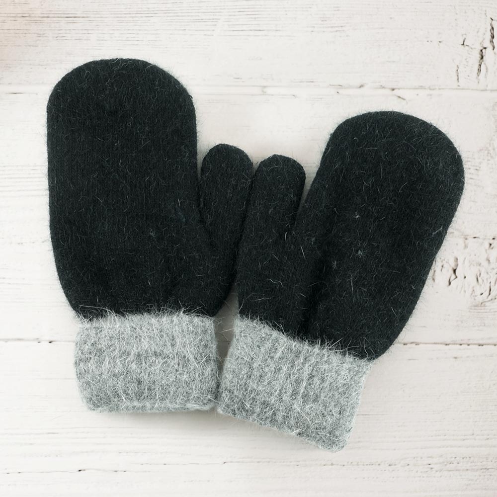 Black Two Tone Mitten Gloves