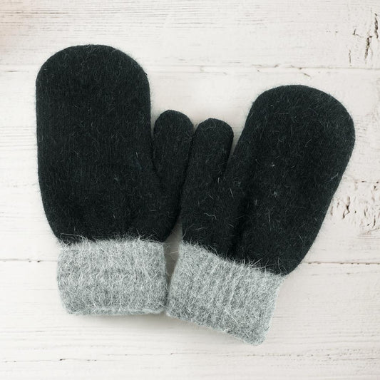 Black Two Tone Mitten Gloves