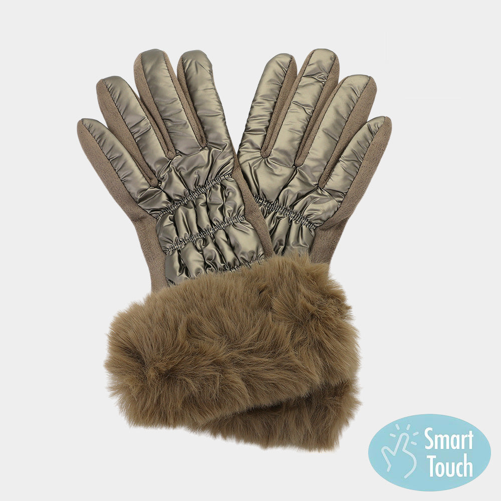 Copper Faux Fur Cuff Puffer Smart Touch Gloves