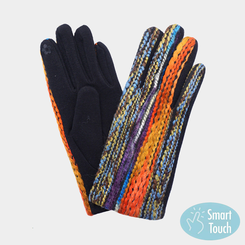 Multi, Orange Yarn Embroidered Smart Touch Gloves