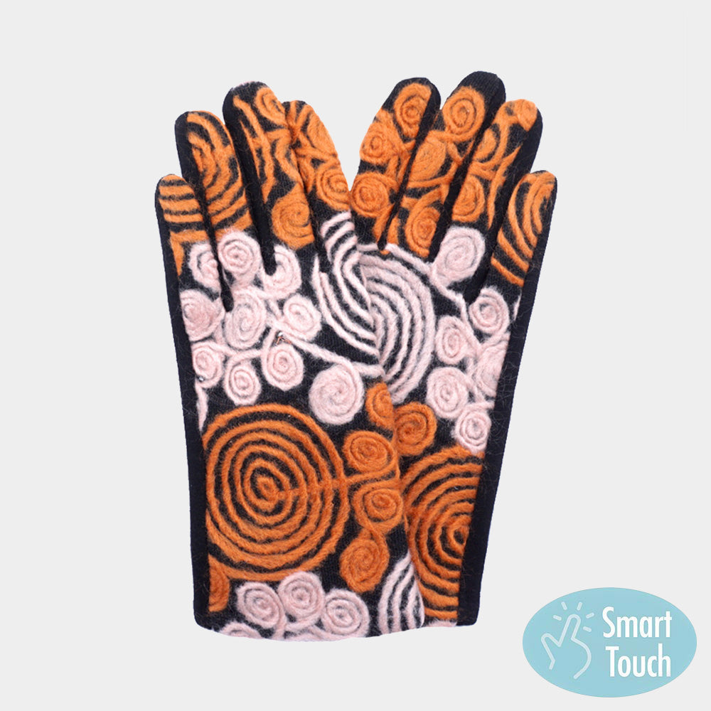 Orange Wrap your hands in luxury with our Abstract Swirl Yarn Embroidered Smart Touch Gloves. The intricate swirl pattern adds a touch of whimsy to your winter wardrobe, while the smart touch technology keeps you connected on the go. Perfect for daily wear or gifting to your fashion-forward friends. Stay stylish, stay connected!