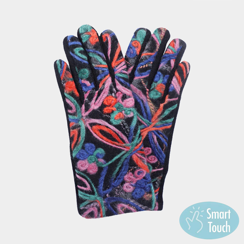 Multi Elevate your winter style with our Flower Yarn Embroidered Smart Touch Gloves. Delicate blooms and cozy yarn wrap your hands in warmth and elegance. Stay connected on-the-go with smart touch technology. Perfect for daily wear or gifting a touch of charm to a loved one. Add a floral flair to your outfit effortlessly!