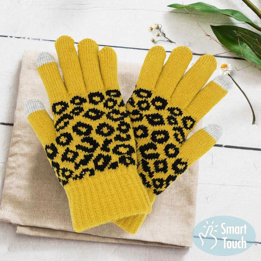 Mustard Leopard Patterned Smart Gloves