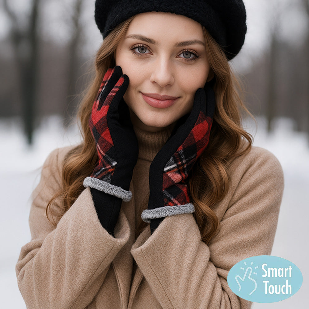 Madeline Love Red Plaid Pattern Smart Touch Gloves - Jewelry