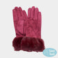 Burgundy Cozy quilted gloves designed with smart touch technology for convenient phone use while keeping hands warm. Accented with plush faux fur trim for a stylish winter look, making them perfect for everyday wear, outdoor activities, and gifting.