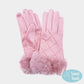 Pink Cozy quilted gloves designed with smart touch technology for convenient phone use while keeping hands warm. Accented with plush faux fur trim for a stylish winter look, making them perfect for everyday wear, outdoor activities, and gifting.