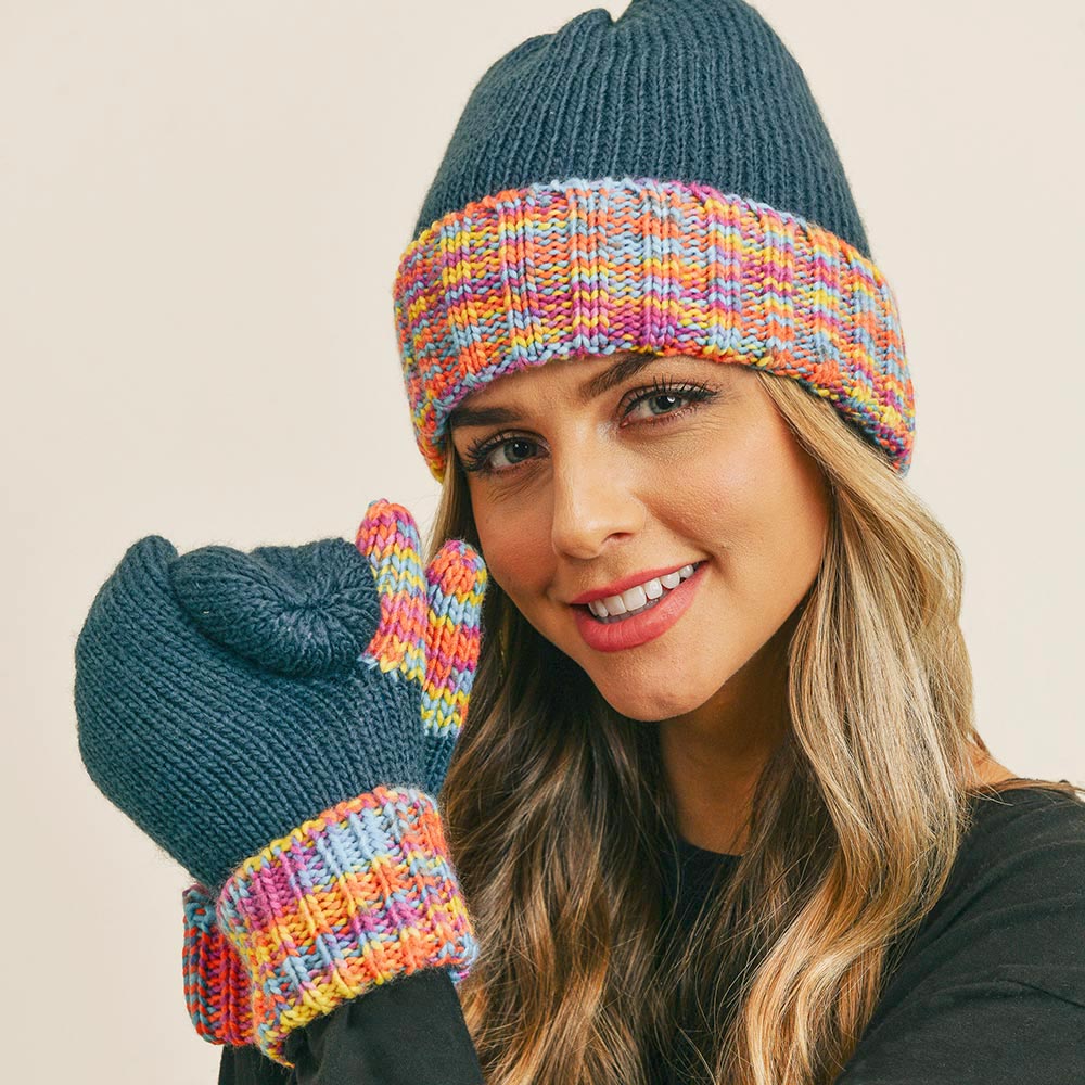 Teal Multi Color Cuff Gloves