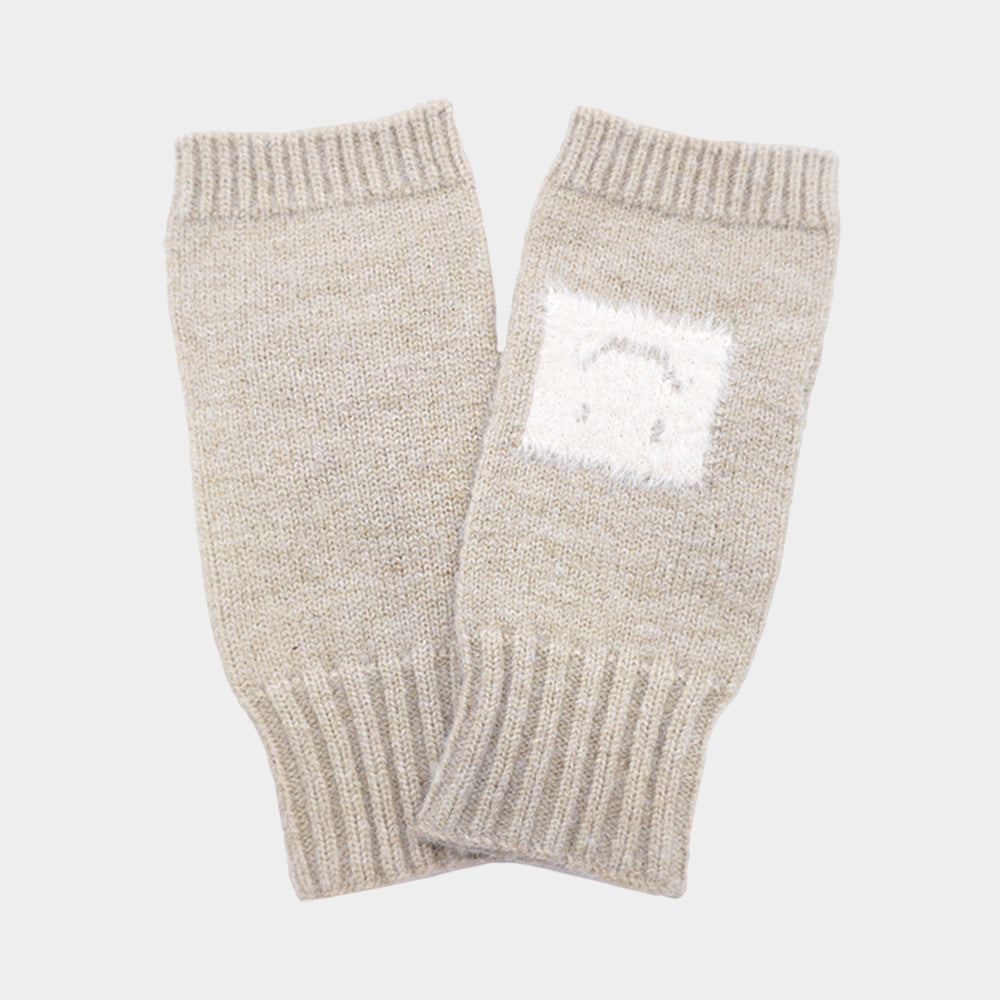 Madeline Love Beige Square Smile Face Accent Fingerless Knit Gloves - Jewelry