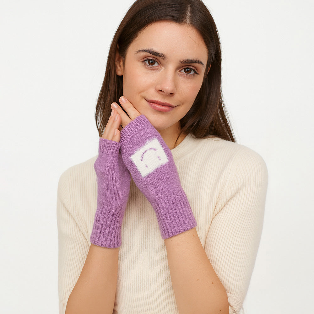 Madeline Love Purple Square Smile Face Accent Fingerless Knit Gloves - Jewelry