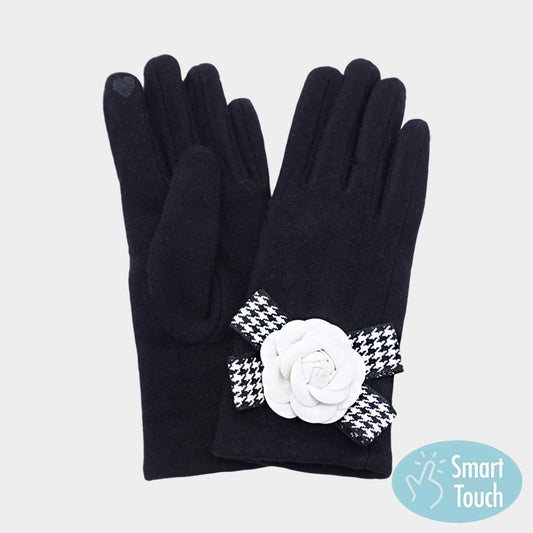Madeline Love Black Flower Bow Accent Elegant Smart Touch Gloves - Jewelry