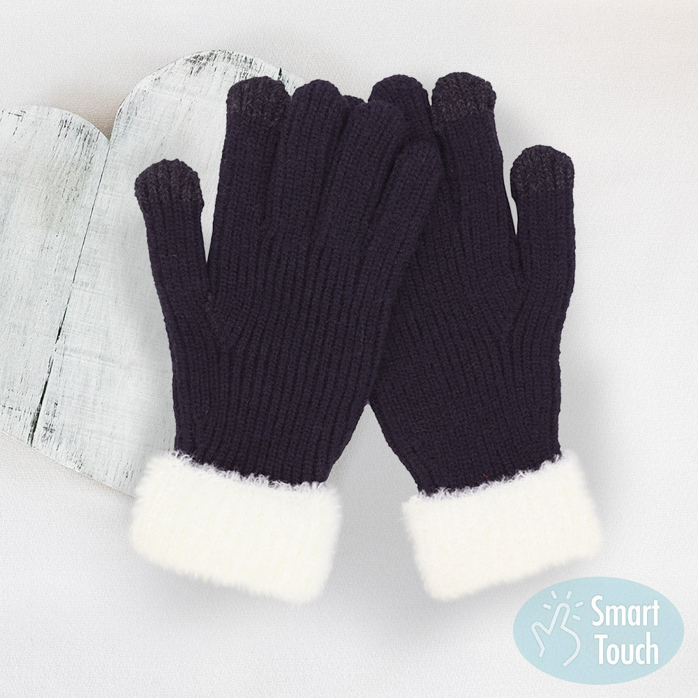 Madeline Love Black Faux Fur Cuff Smart Touch Knit Gloves - Hair Accessories
