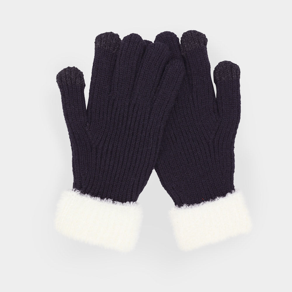 Madeline Love Black Faux Fur Cuff Smart Touch Knit Gloves - Hair Accessories - desc