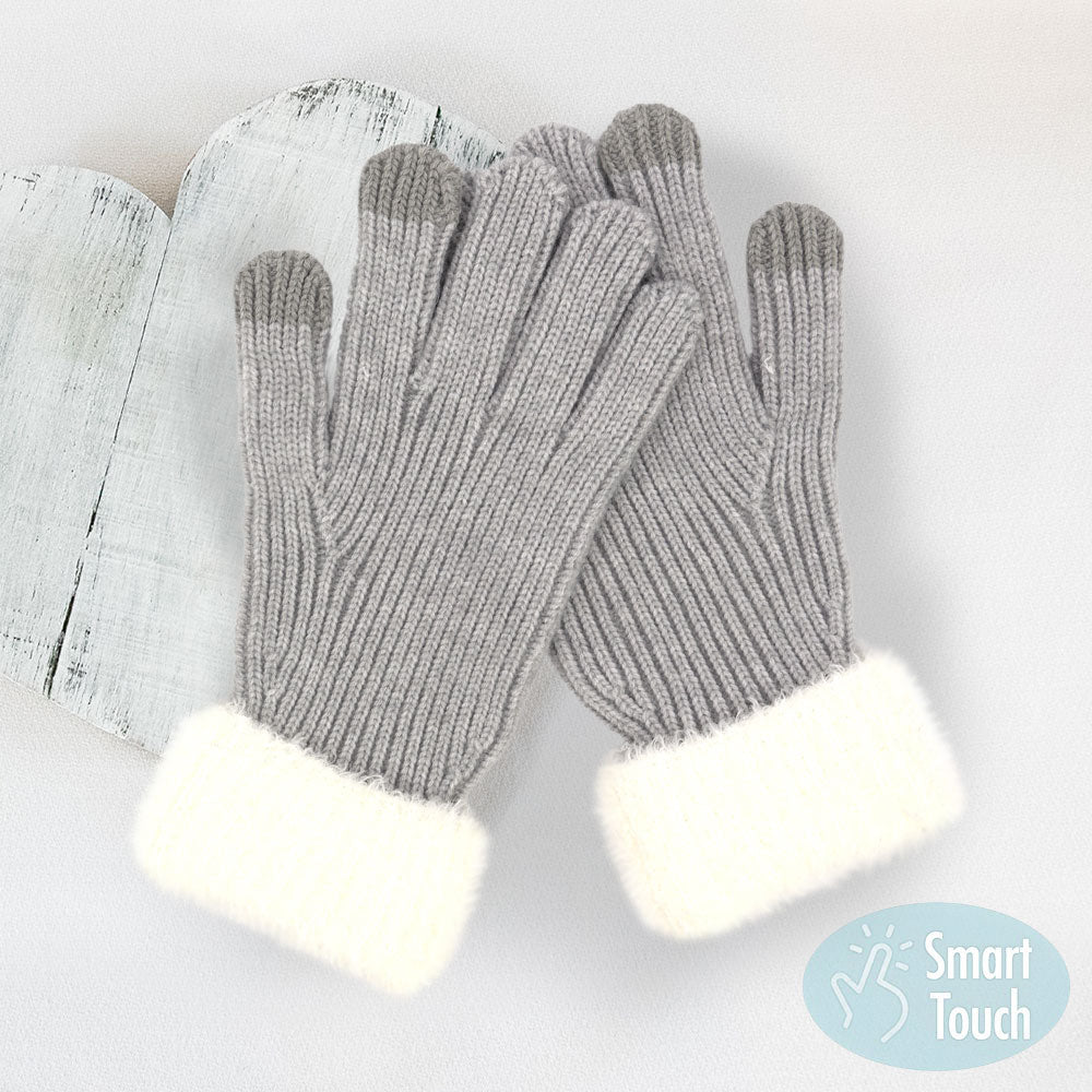 Madeline Love Gray Faux Fur Cuff Smart Touch Knit Gloves - Hair Accessories