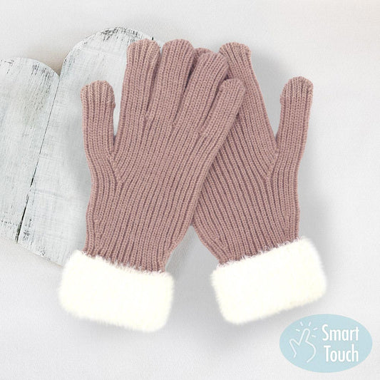 Madeline Love Taupe Faux Fur Cuff Smart Touch Knit Gloves - Hair Accessories