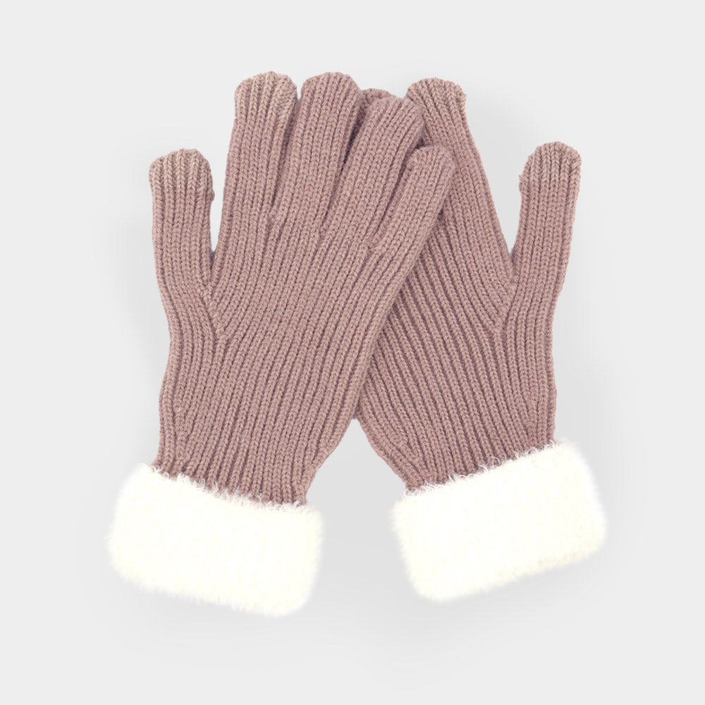 Madeline Love Taupe Faux Fur Cuff Smart Touch Knit Gloves - Hair Accessories - desc