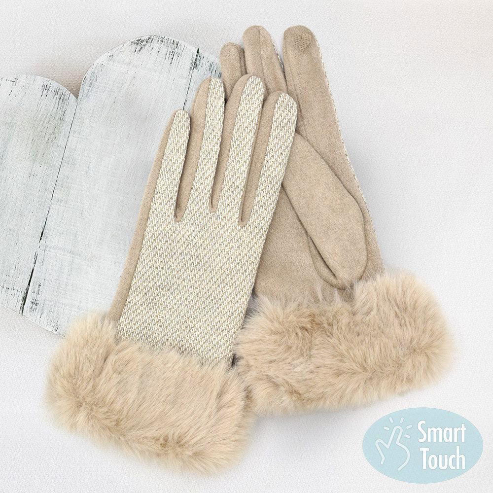 Taupe Faux Fur Cuff Mixed Color Smart Touch Gloves