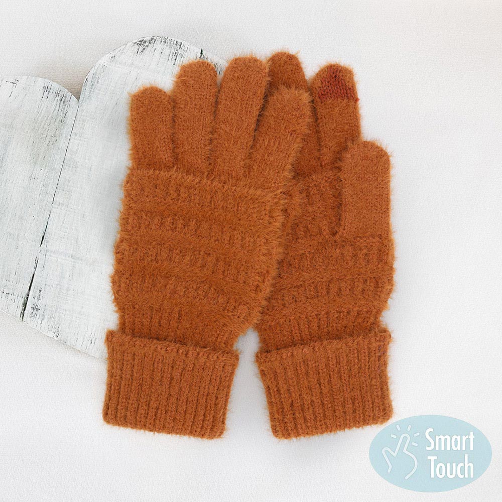 Rust Fuzzy Cable Knit Smart Touch Gloves