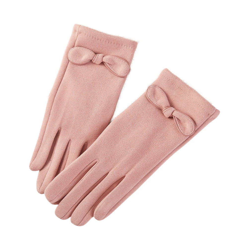 Pink Chic winter gloves featuring a delicate bow accent for a stylish and feminine touch. Soft and comfortable, these gloves are perfect for keeping hands warm while adding an elegant accessory to both casual and dressy cold-weather outfits.