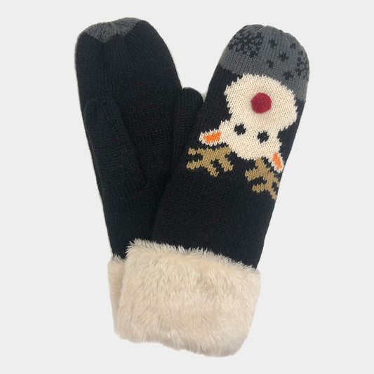Black Rudolph Faux Fur Cuff Mitten Gloves
