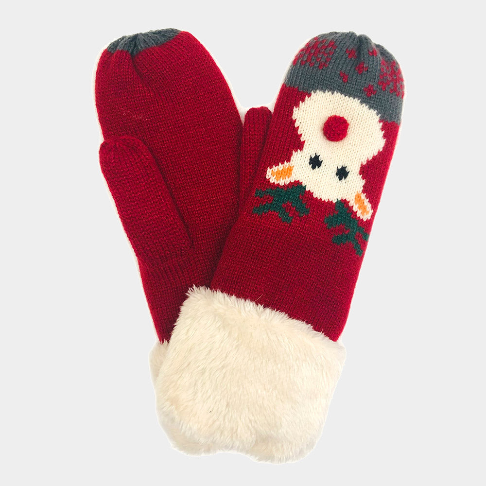 Red Rudolph Faux Fur Cuff Mitten Gloves