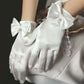 Madeline Love White Dressy Satin Feel Pearl Charm Bow Accent Gloves - Wedding & Bridal