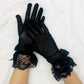 Madeline Love Black Dressy Sheer Lace Satin Bow Trim Gloves - Wedding & Bridal