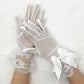 Madeline Love White Dressy Sheer Lace Satin Bow Trim Gloves - Wedding & Bridal
