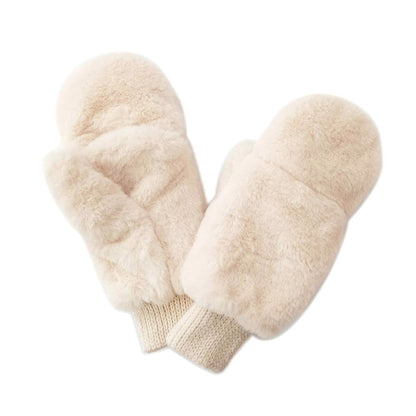 Ivory Solid Faux Fur Open Up Mitten Gloves