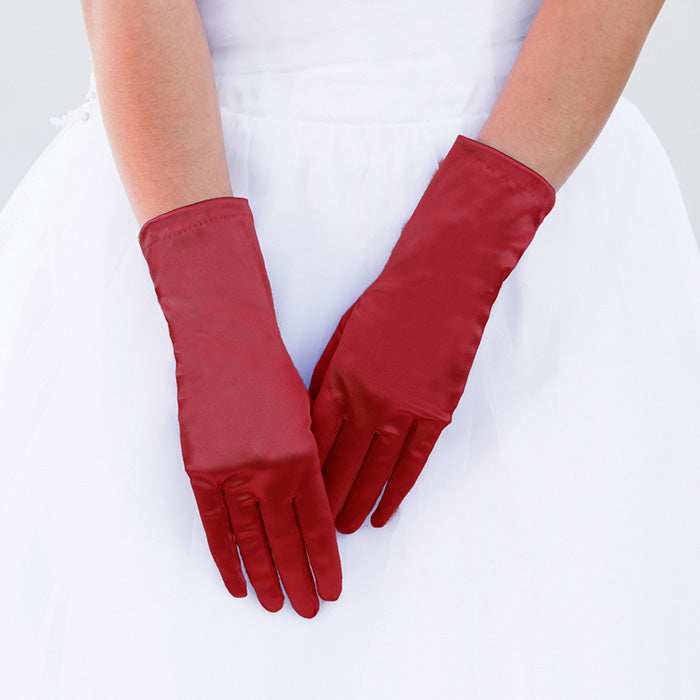 Burgundy Dressy Satin Wedding Gloves are designed to add a touch of sophistication and style to any wedding attire. Made with high-quality satin fabric, they are comfortable to wear and provide a perfect fit. Enhance your wedding look with these chic gloves.