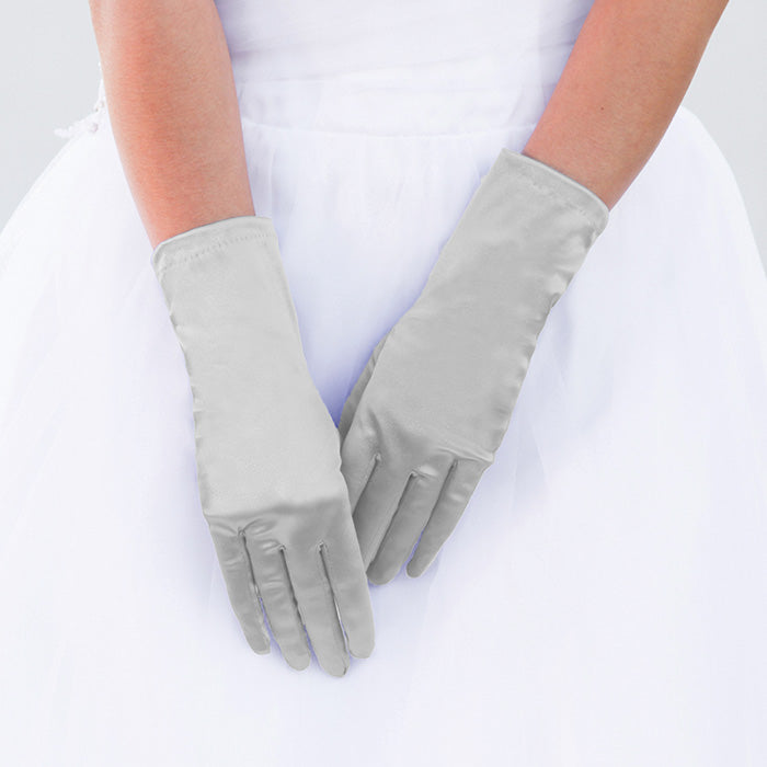 Silver Dressy Satin Wedding Gloves are designed to add a touch of sophistication and style to any wedding attire. Made with high-quality satin fabric, they are comfortable to wear and provide a perfect fit. Enhance your wedding look with these chic gloves.