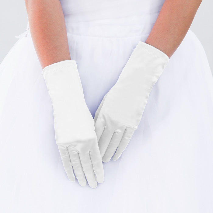 White Dressy Satin Wedding Gloves are designed to add a touch of sophistication and style to any wedding attire. Made with high-quality satin fabric, they are comfortable to wear and provide a perfect fit. Enhance your wedding look with these chic gloves.