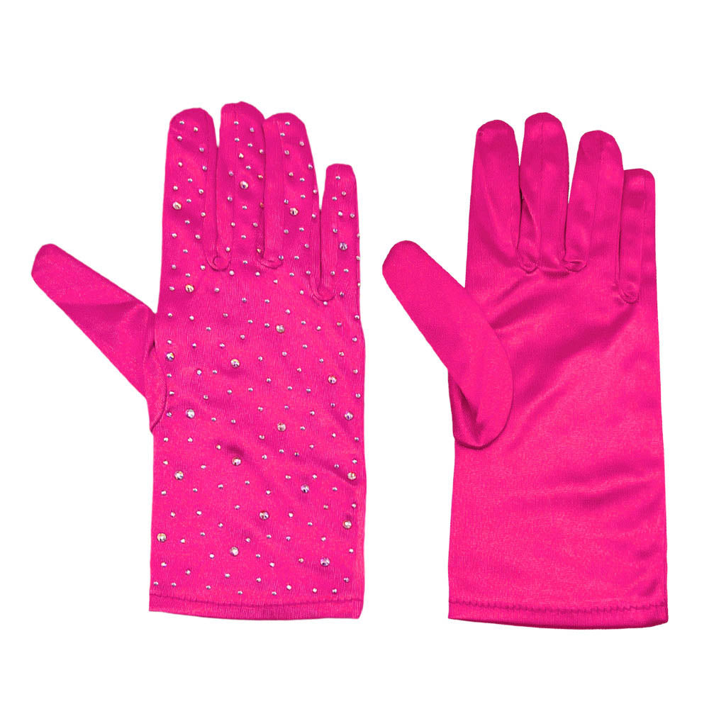 Madeline Love Fuchsia Stone Embellished Dressy Satin Wedding Gloves - Wedding & Bridal - extra
