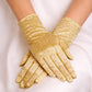 Madeline Love Gold Stone Embellished Dressy Satin Wedding Gloves - Wedding & Bridal
