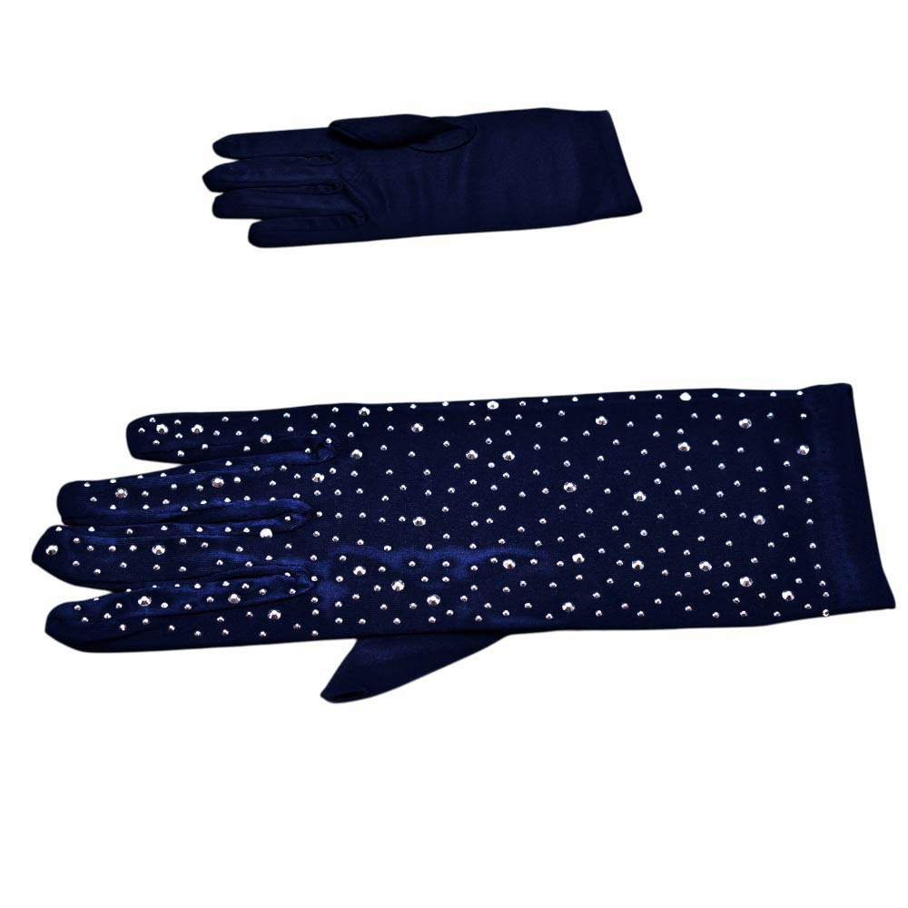 Madeline Love Navy Stone Embellished Dressy Satin Wedding Gloves - Wedding & Bridal - desc