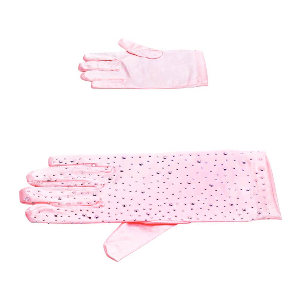 Madeline Love Pink Stone Embellished Dressy Satin Wedding Gloves - Wedding & Bridal - desc
