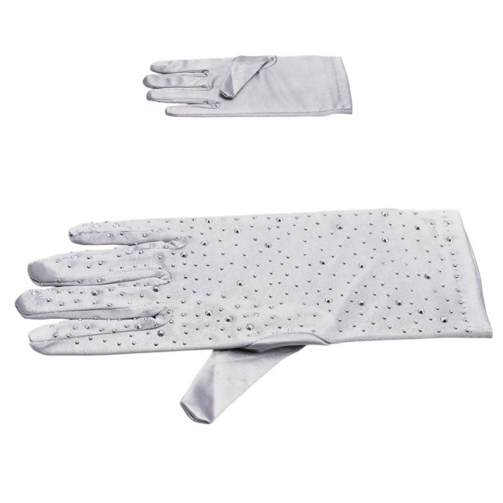 Madeline Love Silver Stone Embellished Dressy Satin Wedding Gloves - Wedding & Bridal - desc
