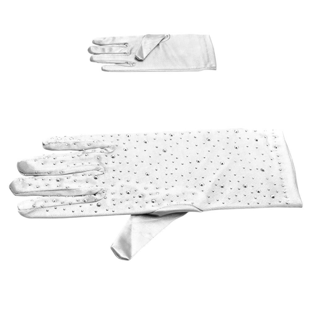 Madeline Love White Stone Embellished Dressy Satin Wedding Gloves - Wedding & Bridal - desc